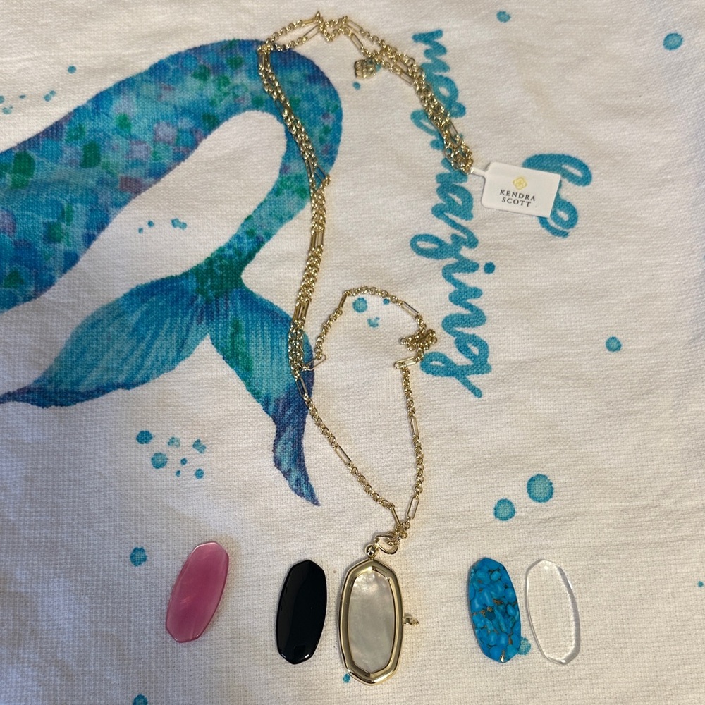 Kendra Scott Gold Necklace with Pink, Black, Turquoise, and Clear Pendants